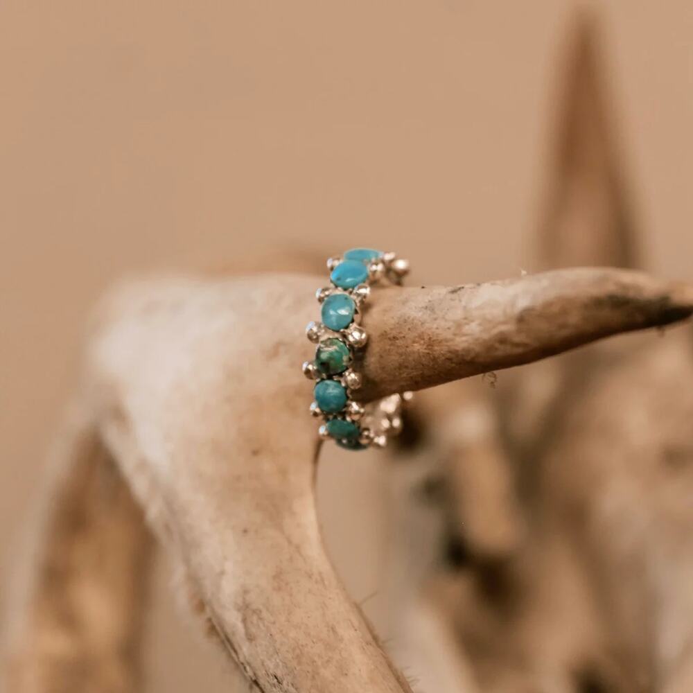 Turquoise Bead Silver Stackable Ring - Picture 2 of 8